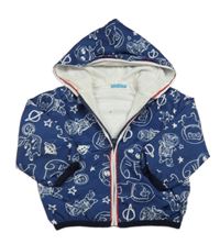 Tmavomodrá šušťáková jesenná bunda s vesmírom a kapucňou