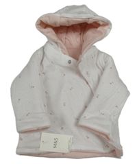 Nové - Bílý bavlněný zateplený kabátek s kytičkami a kapucí M&S