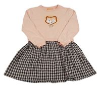 Broskvovo-kockované teplákovo/plátěné šaty s jezevcem Staccato