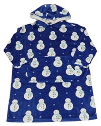 Tmavmodrá plyšová oversize mikina se sněhuláky a kapucí 