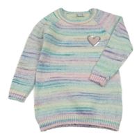 Nové - Farebné pruhované svetrové šaty so srdíčkem z flitrů Primark