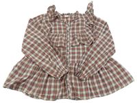 Červeno-modrá kockovaná blúzková á tunika s volánikmi Next