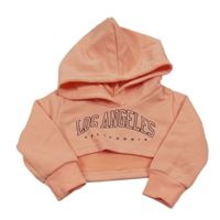 Broskvová crop mikina s nápisom a kapucňou Shein