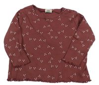 Vínové rebrované vzorované tričko Alana