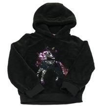 Čierna plyšová mikina s jednorožcem z flitrů a kapucňou Kiki&Koko