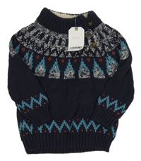 Nové - Tmavomodrý vzorovaný svetr Next 