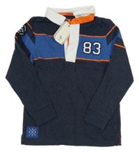 Nové - Tmavomodré polo triko s číslem a proužky Tu