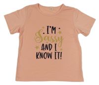 Svetloružové tričko s nápisom