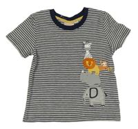 Tmavomodro-šedé pruhované tričko se zvířátky Liegelind 