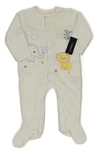 Nové - Biely zamatový overal so zvieratkami Dunnes