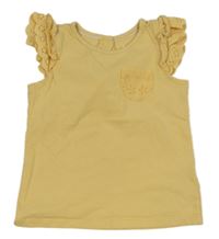 Žlté tričko s vreckom a madeirou C&A