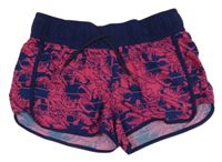 Ružovo-tmavomodré vzorované športové kraťasy