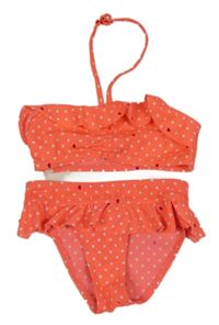 Neonově růžové puntíkované dvoudílné plavky s volánky Tribord 