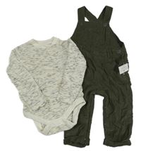 Nové -2x - Khaki manšestrové podšité laclové kalhoty + šedé melírované body F&F