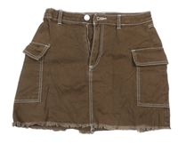 Hnedá rifľová sukňa s vreckami H&M