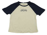 Smetanovo-tmavomodré crop tričko s nápisem H&M