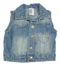 Svetlomodrá rifľová crop vesta so srdiečkami H&M