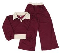2set - Vínovo-pudrová crop mikina s límečkem + culottes kalhoty Shein
