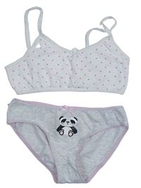 2Set - Svěltešedé melírované nohavičky s pandou + biela lambáda s hviezdičkami MCo