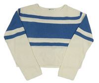 Bielo-modrý rebrovaný pletený crop sveter H&M