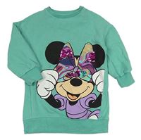 Světletyrkysové teplákové šaty s Minnie s překlápěcími flitry Next 