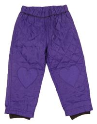 Tmavofialové prošívané/kárované šušťákové zateplené nohavice so srdiečkami Cup Cake