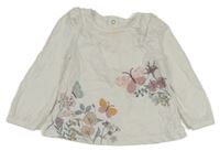 Bílé melírované triko s motýlky a kytičkami a volánky Tu