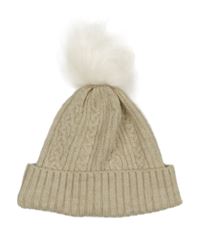 Svetlobéžová melírovaná rebrovaná vzorovaná čapica s brmbolcom