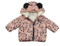 Růžová melírovaná prošívaná šusťáková zimní bunda s Minnie a kapucí Disney