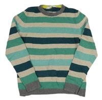 Zeleno-světlebéžovo-smaragdovo-sivý pruhovaný melírovaný sveter H&M