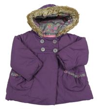 Purpurový šusťákový zimní kabát s kapucí s kožešinou M&S