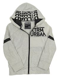 Světlešedo-bílá melírovaná propínací mikina s nápisy a kapucí C&A