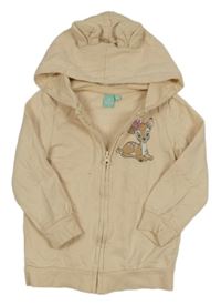 Světlebéžová propínací mikina s Bambim a kapucí s oušky Disney