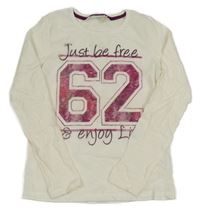 Smotanové melírované tričko s číslom a nápismi a sieťovinou YIGGA