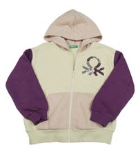 Smetanovo-purpurová propínací mikina s flitry a kapucí Benetton