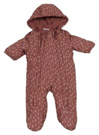 Kakaová šusťáková zimní kombinéza s kytičkami a kapucí Topomini