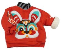 Červená zateplená mikina so zajačikom a rolákom