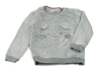 Sivo-biela plyšová mikina s mačičkou Ergee