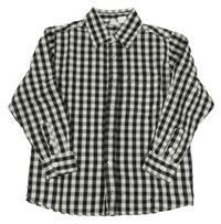 Černo-bílá kostkovaná košile s nápisy