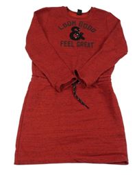 Červeno-čierne melírované teplákové šaty s nápismi a flitrami Y.F.K.