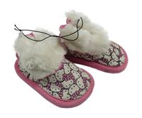 Nové - růžové zateplené válenky s Kitty a kožešinou Sanrio vel. 18-19