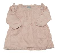 Pudrové pletené šaty so vzorom a trblietkami a volánikmi PRIMARK