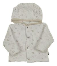 Bílý prošívaný vyteplený kabátek so sloníky a duhami a kapucňou s uškami orsolino