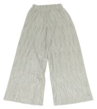 Bielo-strieborné pruhované plisované široké nohavice C&A