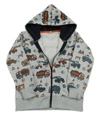 Sivá melírovaná prepínaci mikina so stavebními stroji a kapucňou dopodopo