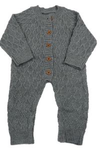 Tmavošedý vzorovaný melírovaný pletený overal 