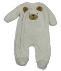 Biela huňatá kombinéza s medvedíkom Purey baby