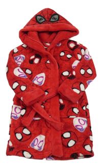 Červený plyšový župan se Spider-many a kapucí PRIMARK