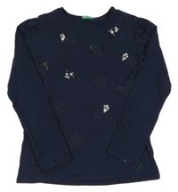 Tmavomodré triko s korálky a kamínky Benetton