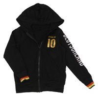 Čierna prepínaci mikina s číslom a nápisom a kapucňou